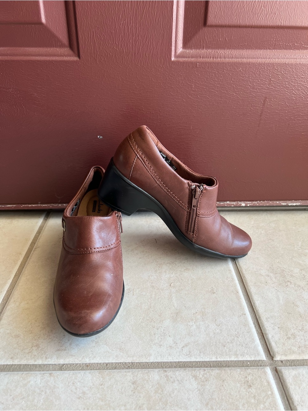Clarks Genette Danby Brown Leather Shooties Heels Shoes Size 7M